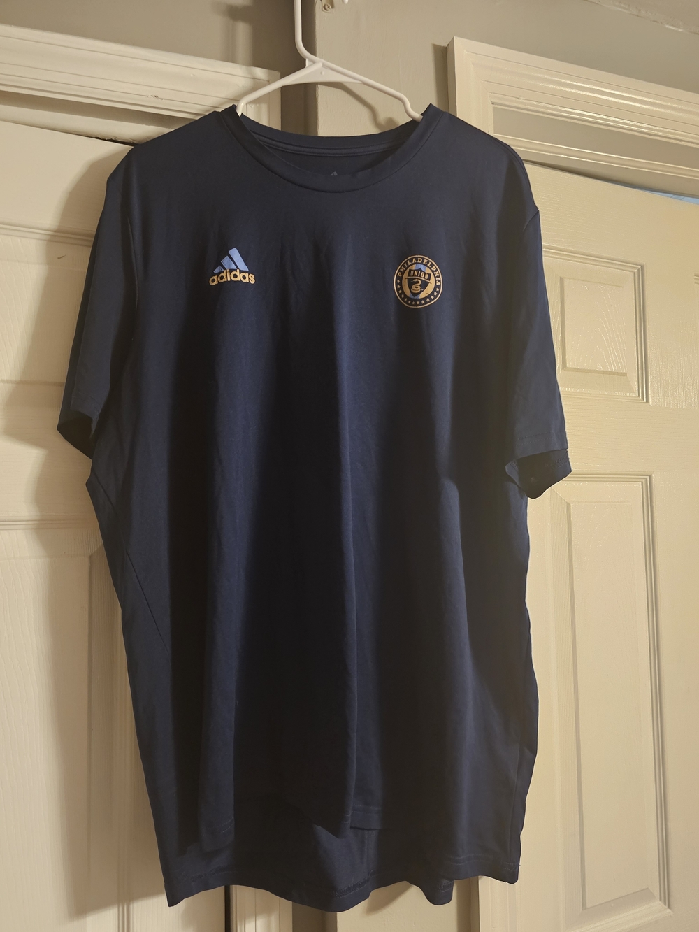 adidas Navy Short Sleeve Philqdelphia UNION Logo Crew Tee with Gold Accents